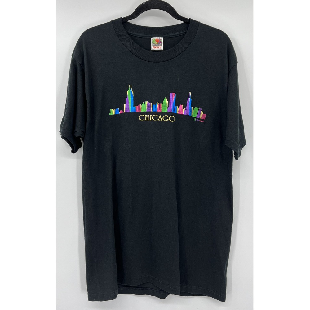 Vintage Paul Kasso Graphics Chicago Skyline  T-Shirt Size Large NOS Metallic